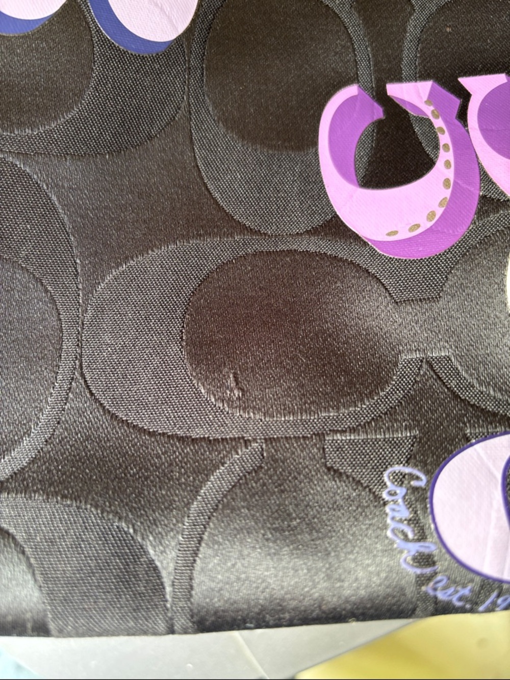 VTG Coach Daisy Pop Optic Bag black signature w purple graffiti-style accents - Picture 11 of 11
